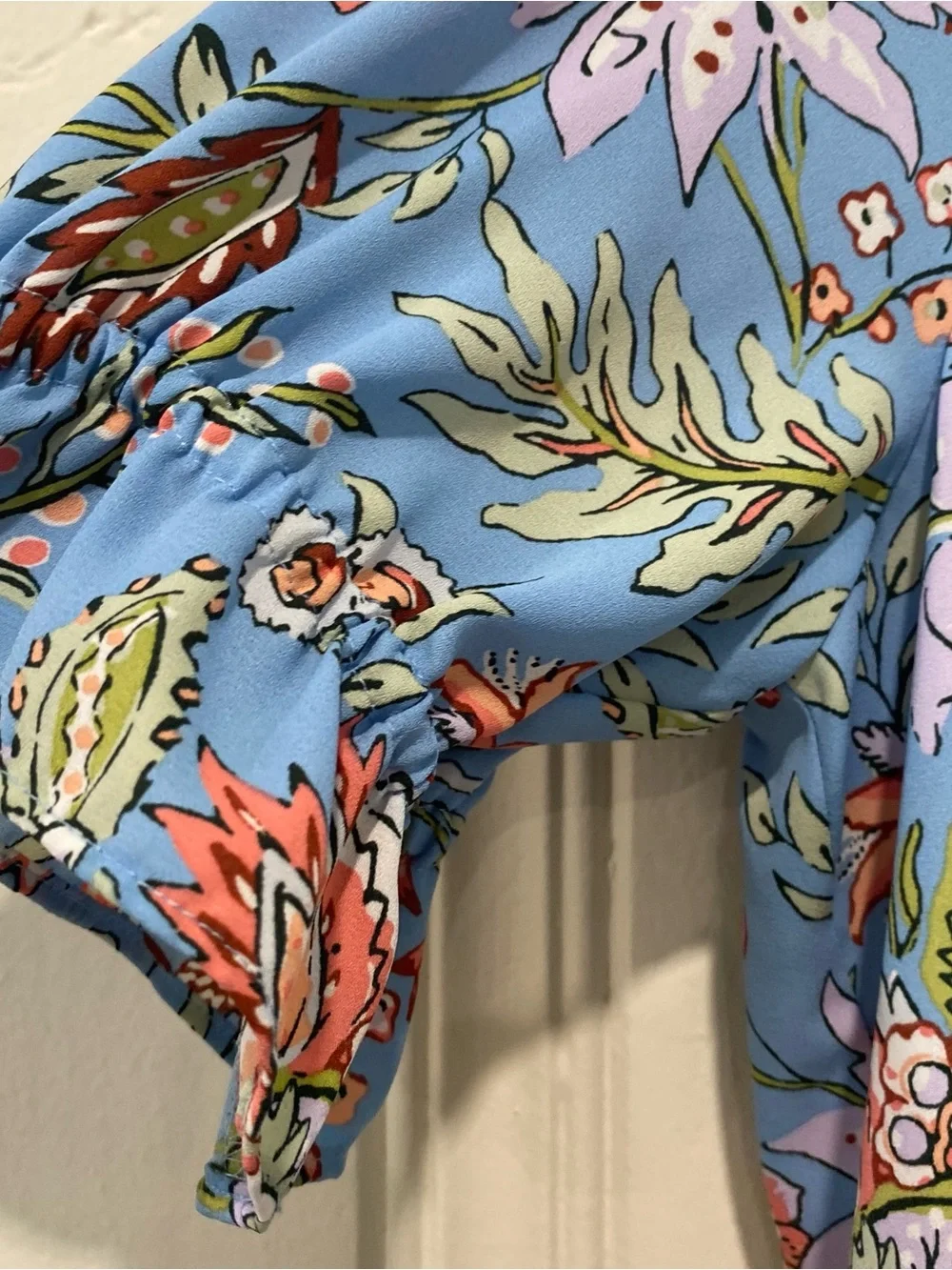 LOFT Light Blue Floral Puff-Sleeve Blouse